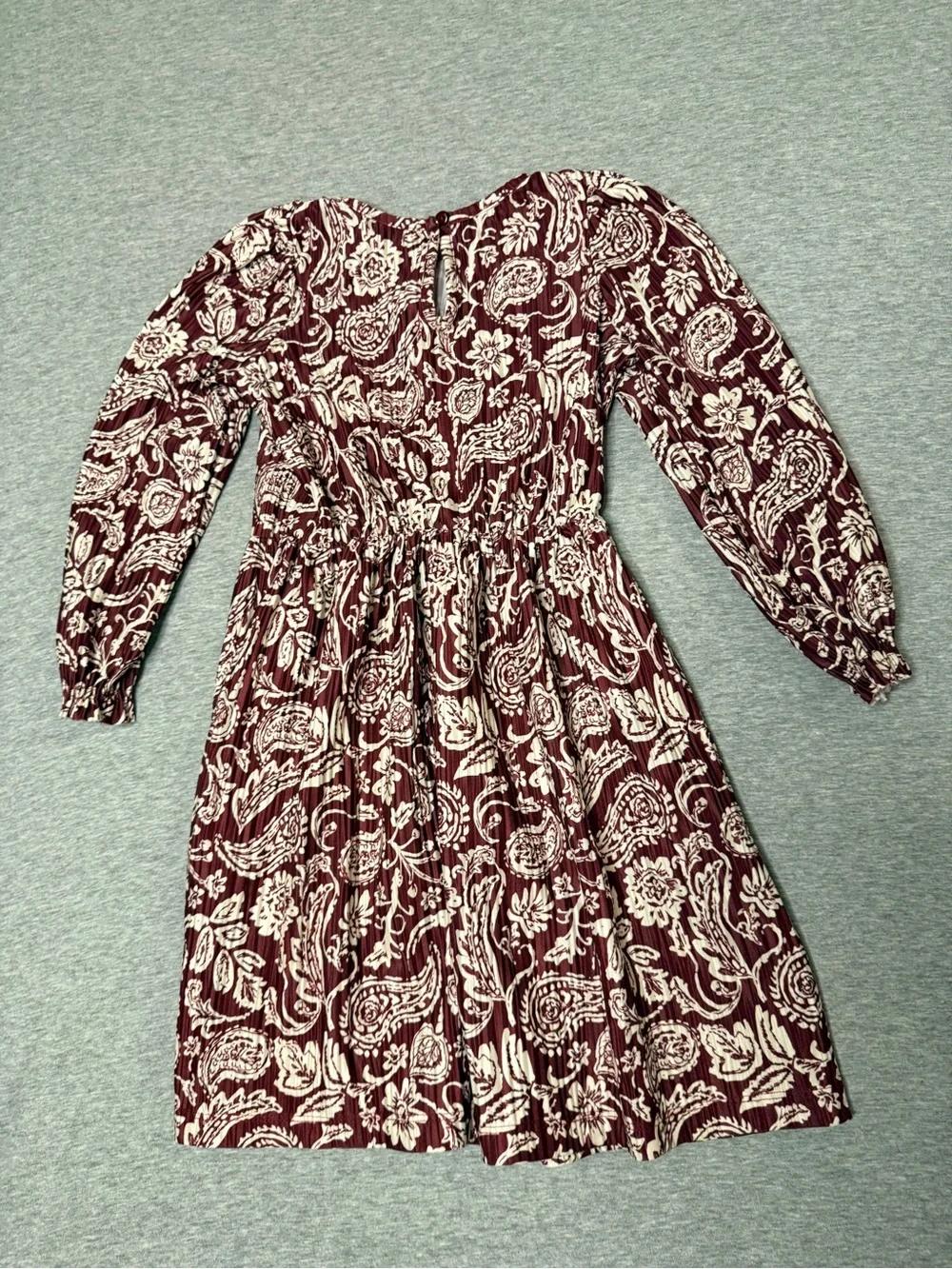 Zara Print Long Sleeve Dress in Burgundy and Cream